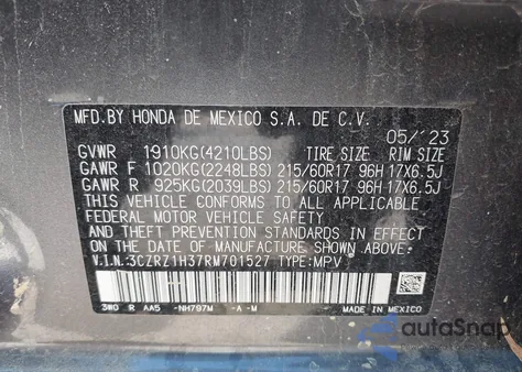 2024 Honda Hr-V 2Wd Lx z USA, uszkodzony, nr VIN 3CZRZ1H37RM701527